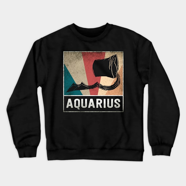 Vintage Aquarius 12 Zodiac Aquarius Birthday Crewneck Sweatshirt by paola.illustrations